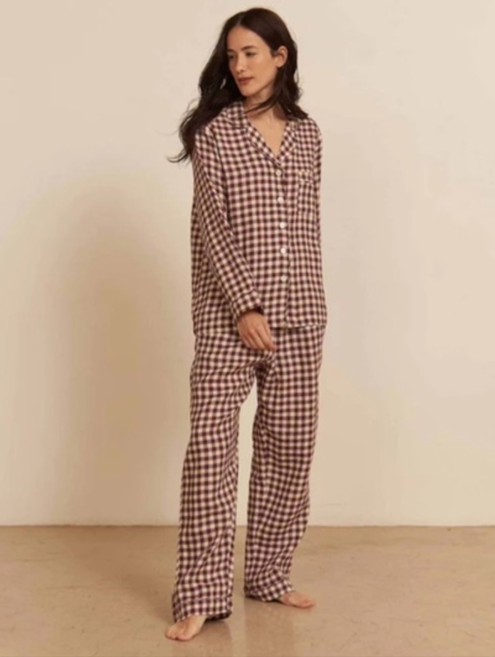 Piglet • Gingham Linen Pants Pajama Set in Red XS